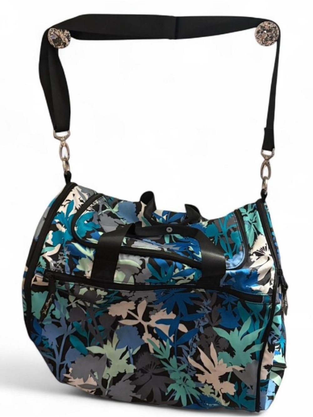 Vera Bradley Teal Blue black white Floral Travel Duffel